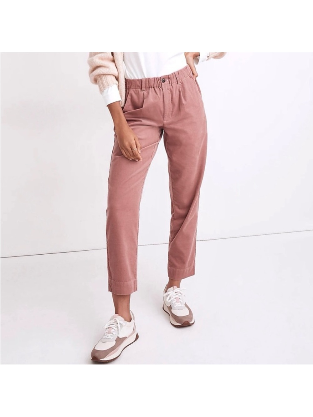 Madewell Corduroy Cropped Ankle Pants in Dusty Rose